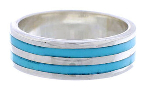 Sterling Silver Turquoise Inlay Ring Band Size 6-1/4 UX35365